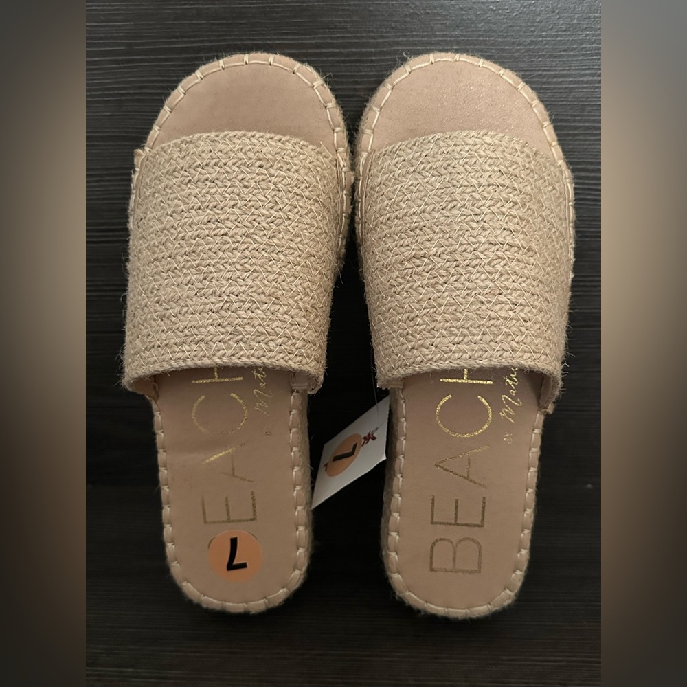 NWT Beach by Matisse Del Mar Platform Tan Woven Slide Sandals Size 7 - Picture 3 of 9